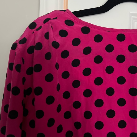 Vintage pink‎ and black polka dot long sleeve blouse - Picture 3 of 5
